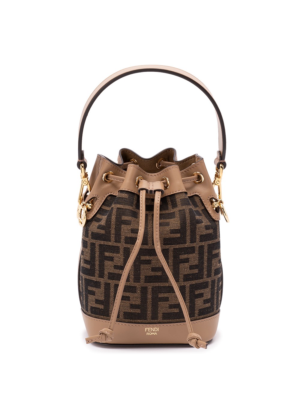 Fendi Women Mini Mon Tresor Ff Jacquard Fabric And Leather Bucket Bag In Brown