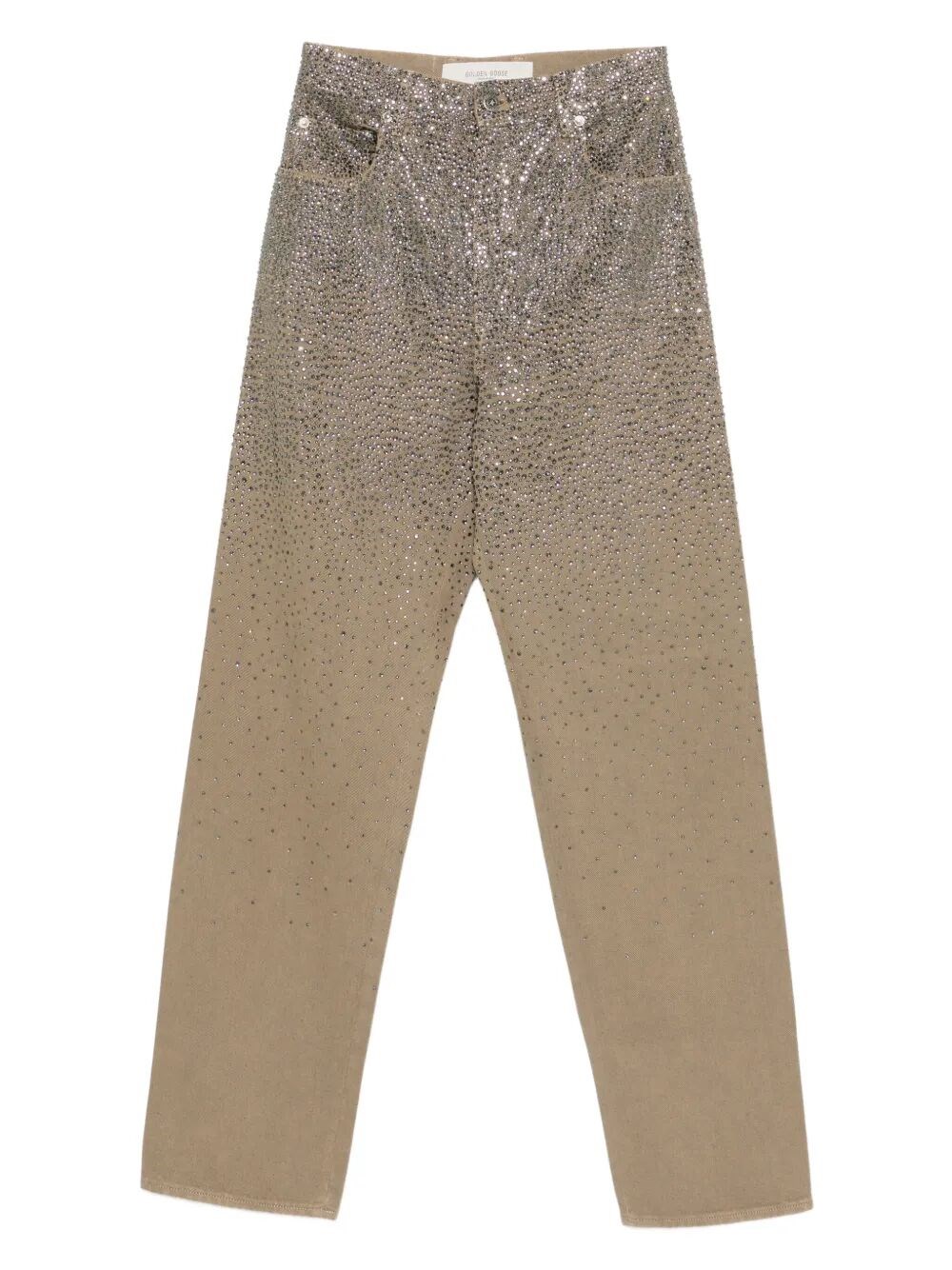 Golden Goose Straight-leg Pants With Gradient Crystal Embellishment In Brown