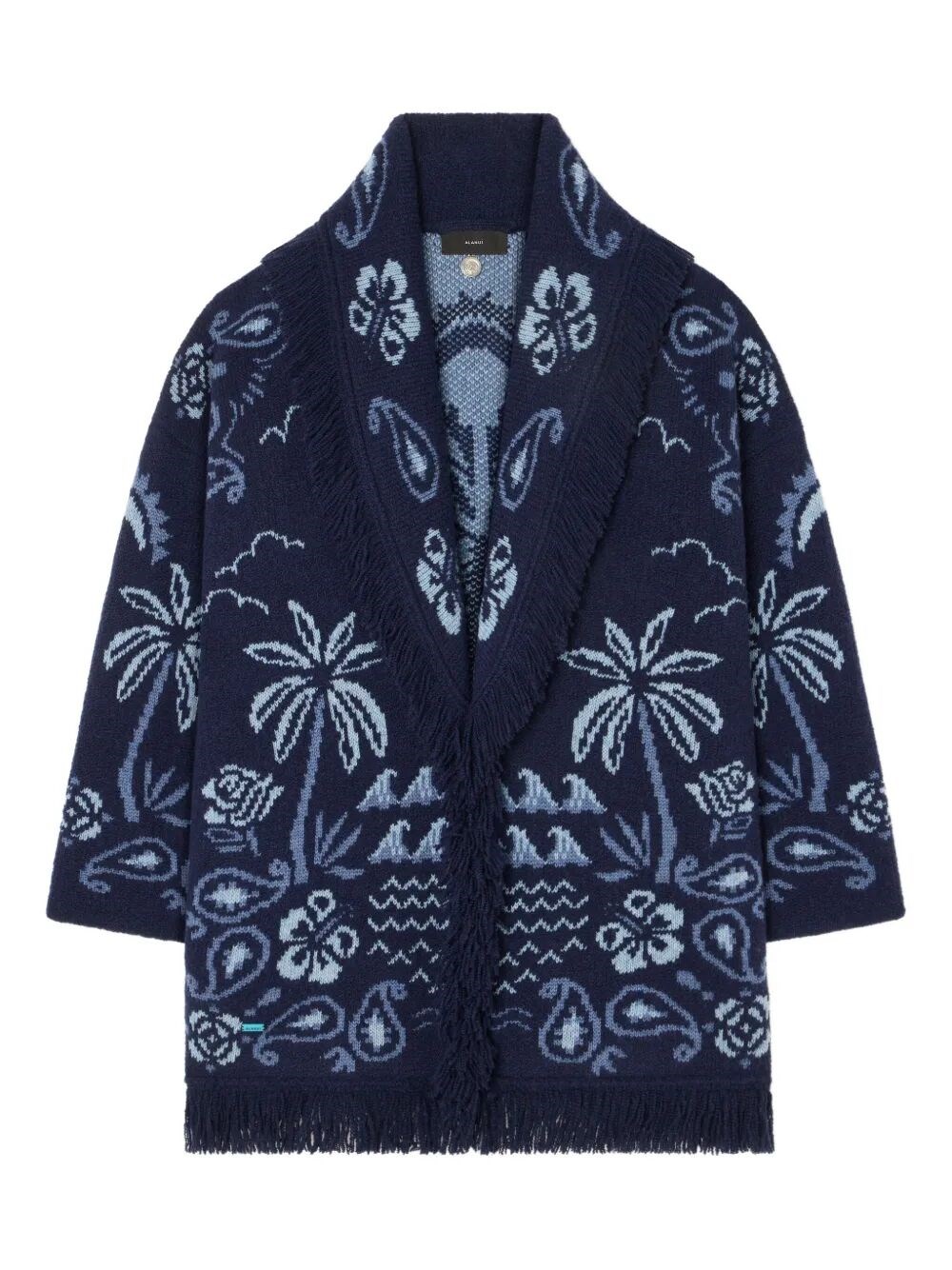 Alanui Palm-tree Fringed Cardigan In Blue