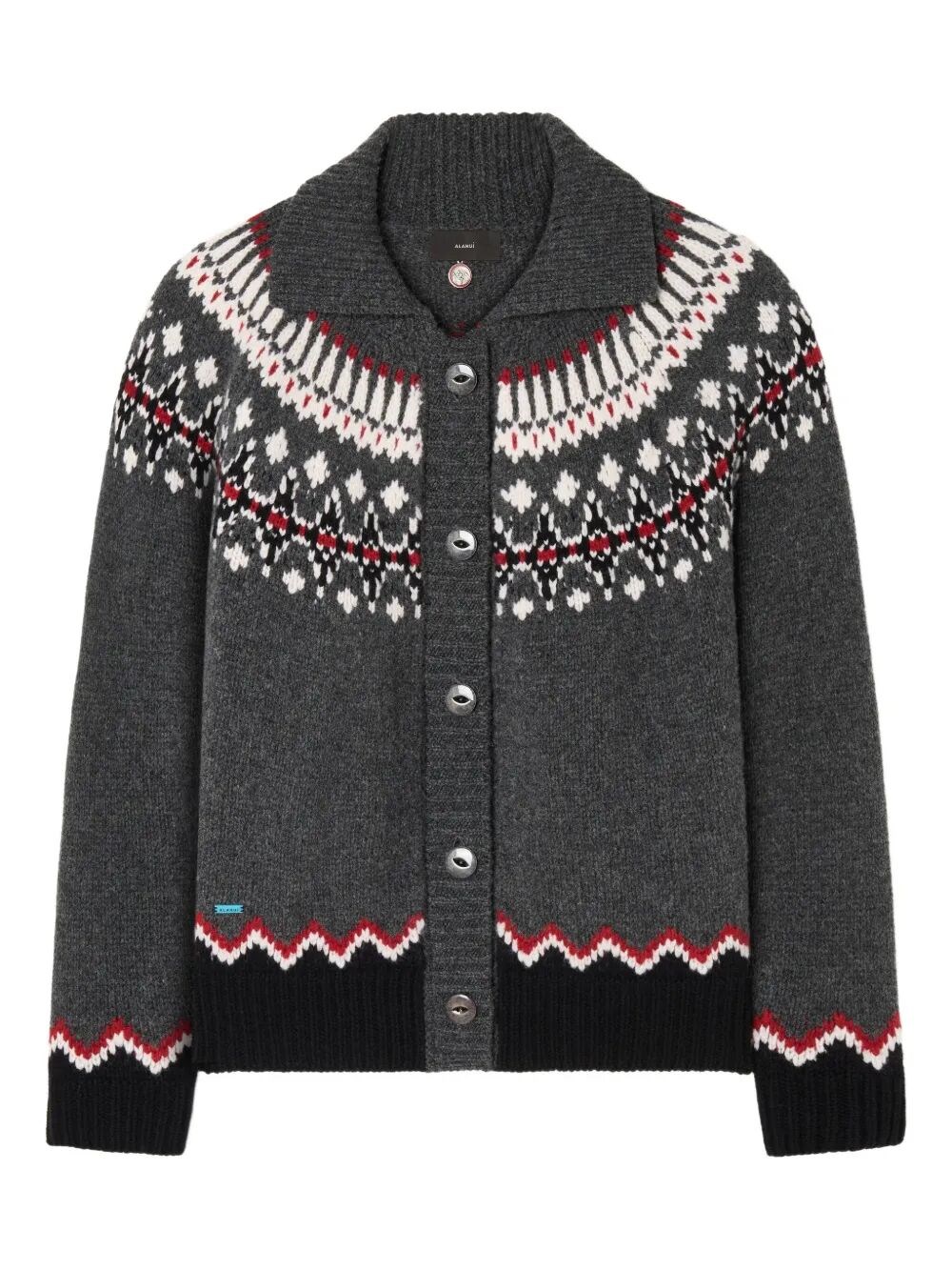 Alanui Sweet Winter Multicolor Cardigan With Spread Collar And Geometric Motif In Wool Woman In Gray