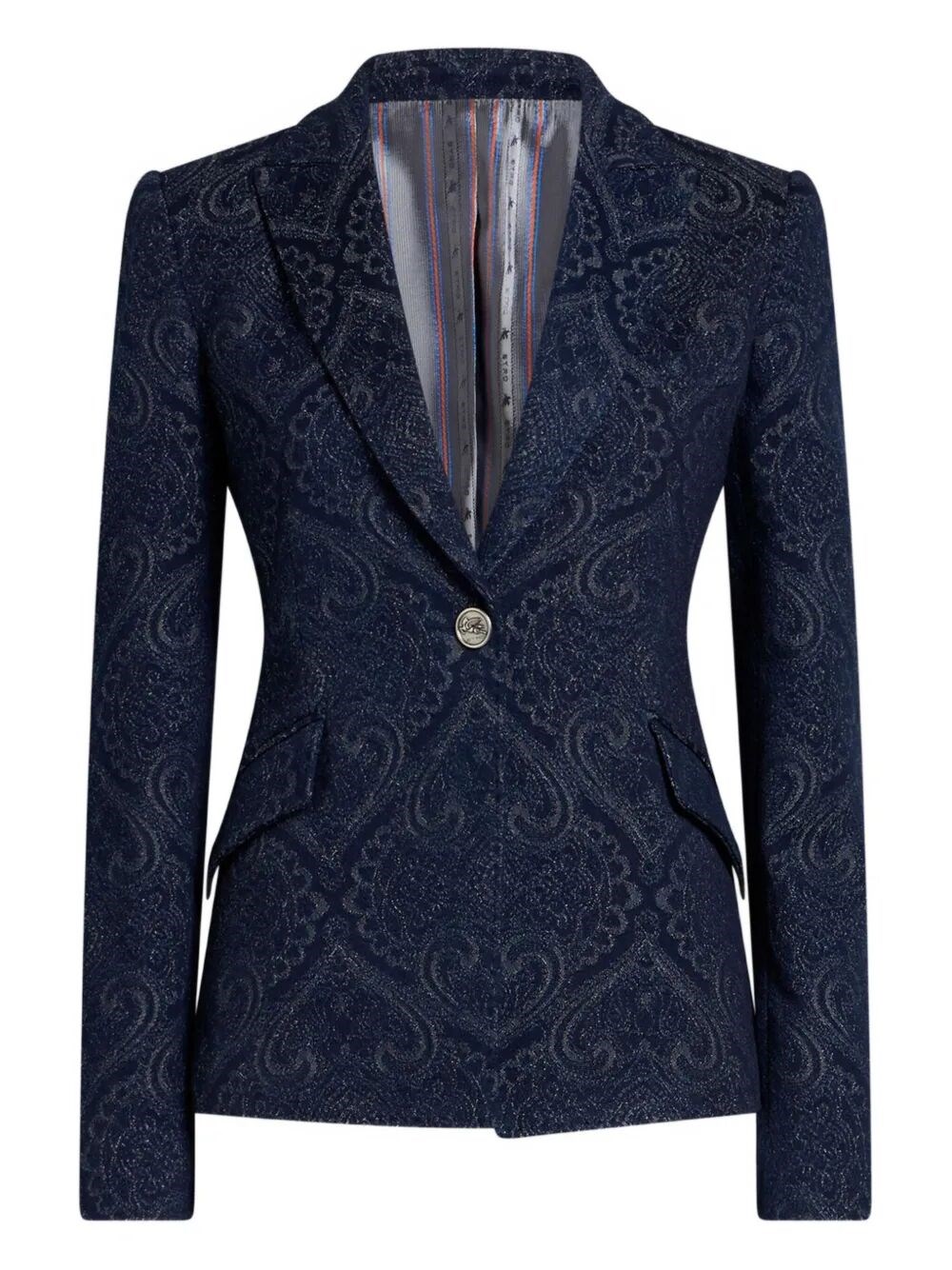 Etro Paisley-print Denim Blazer In Blue