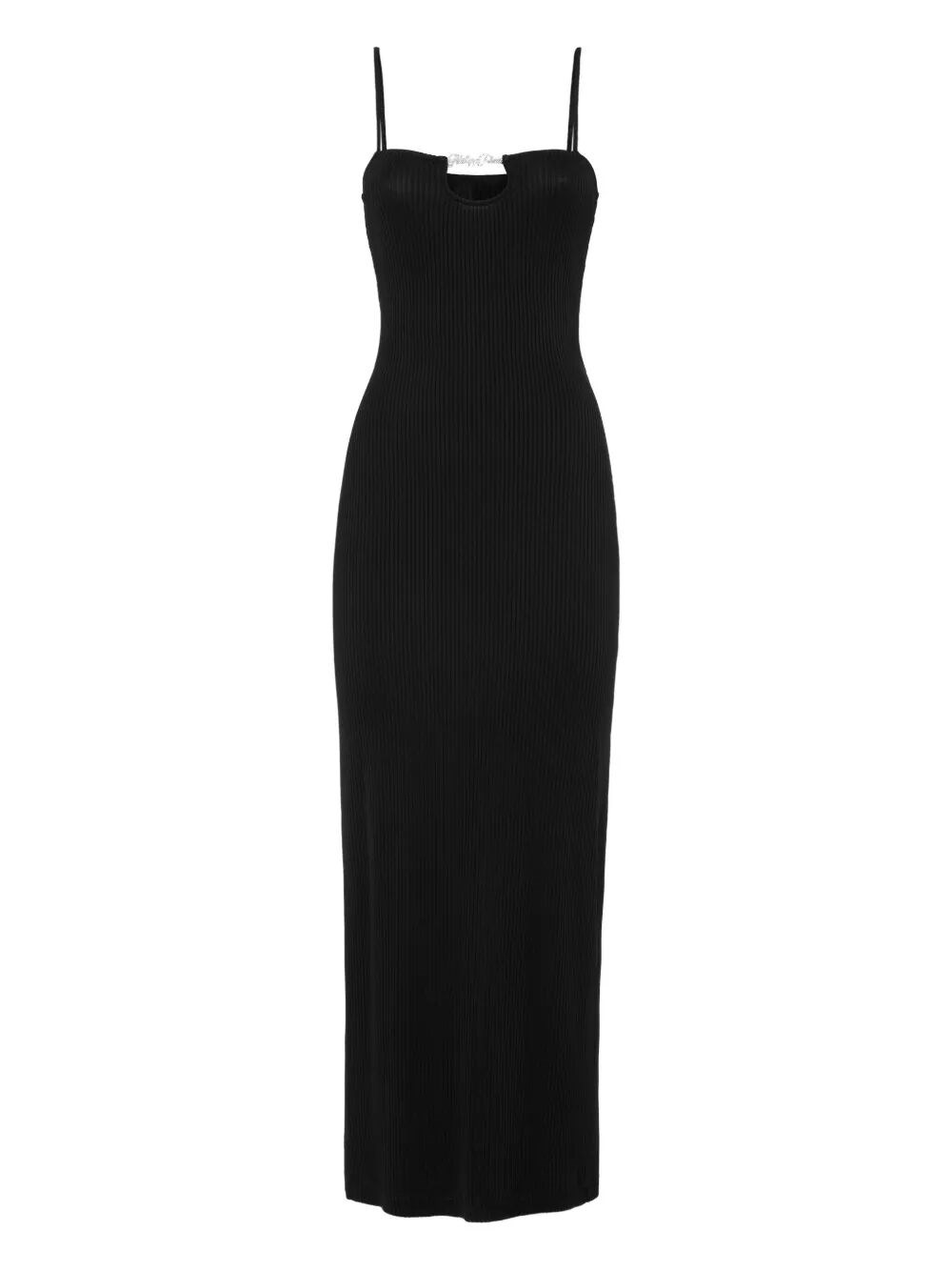 Philipp Plein Rib Straight Across Midi Dress In Black