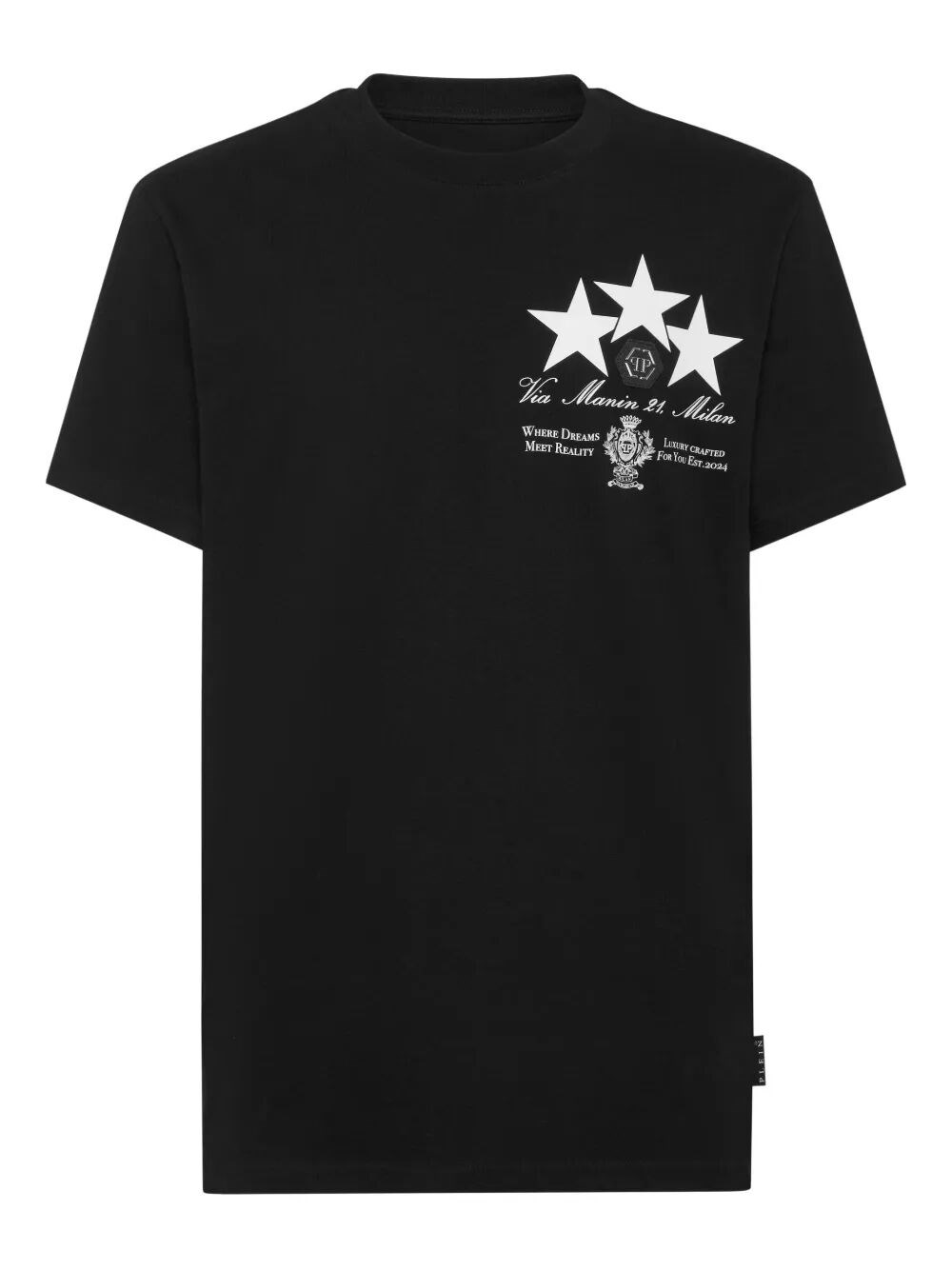 Philipp Plein Crewneck T-shirt With Front Print And Logo Patch In Black