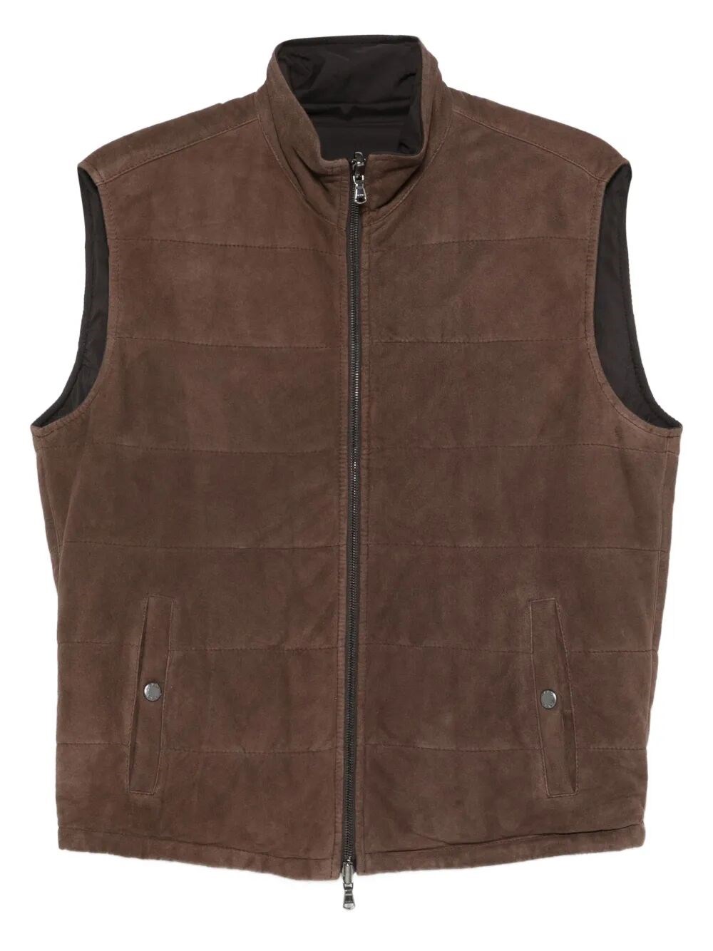 Barba Napoli Quilted Suede Gilet In Brown