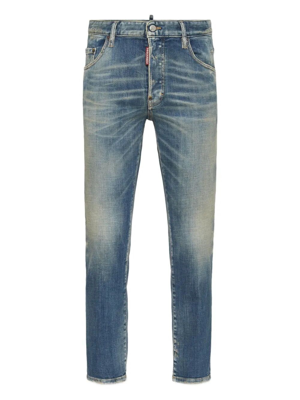 Dsquared2 Blue Jeans With Logo Patch On The Rear And Distressed Effect In Denim Man In Blue