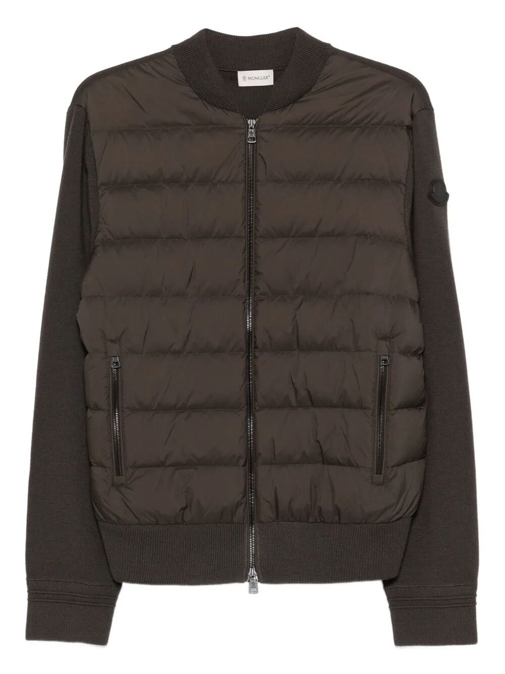 Moncler Cardigan With Padded Nylon Knit Sleeves Men In Brown