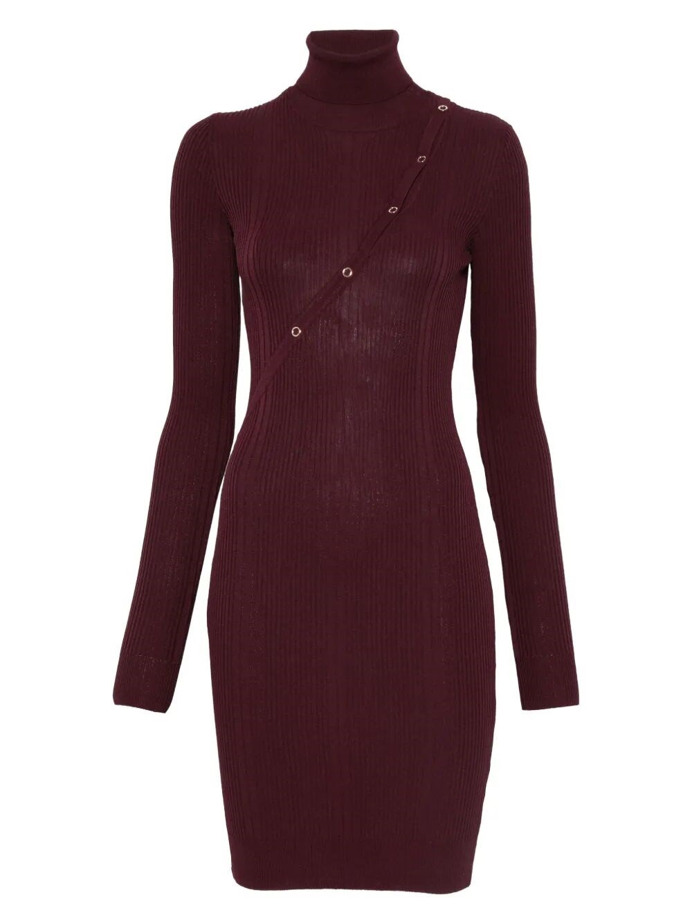 Patrizia Pepe Ribbed Turtleneck Mini Dress In Burgundy