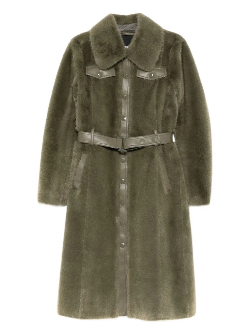 Patrizia Pepe Belted Faux-fur Coat In Green
