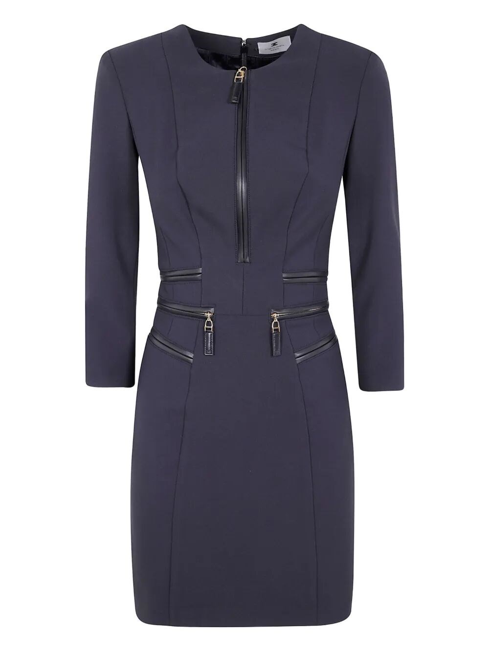 Elisabetta Franchi Zip-accented Three-quarter Sleeve Dress In Blue