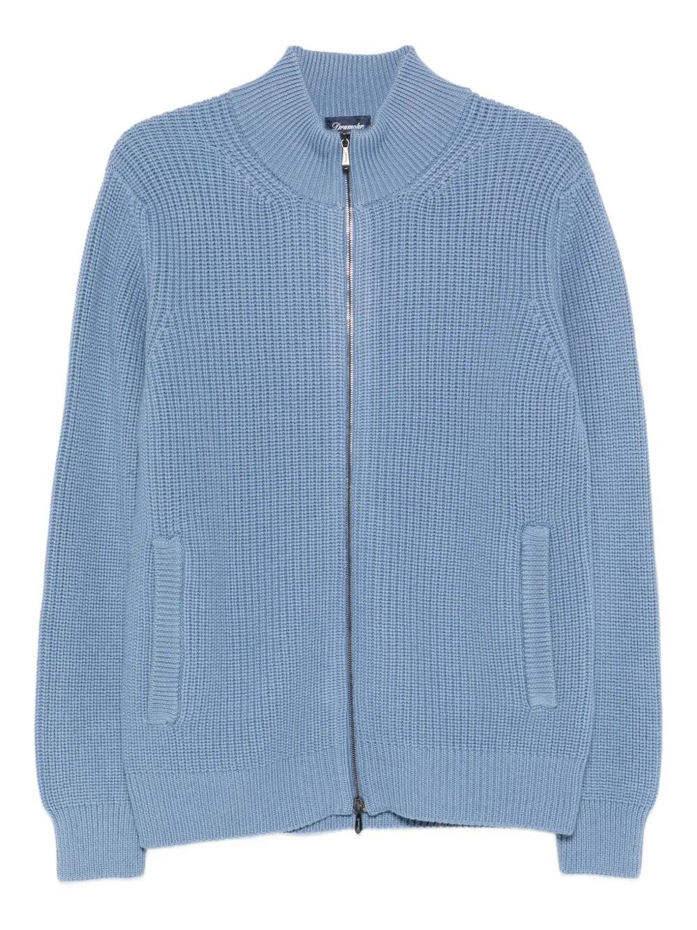 Drumohr Cardigan With Pockets And Zip In Blue