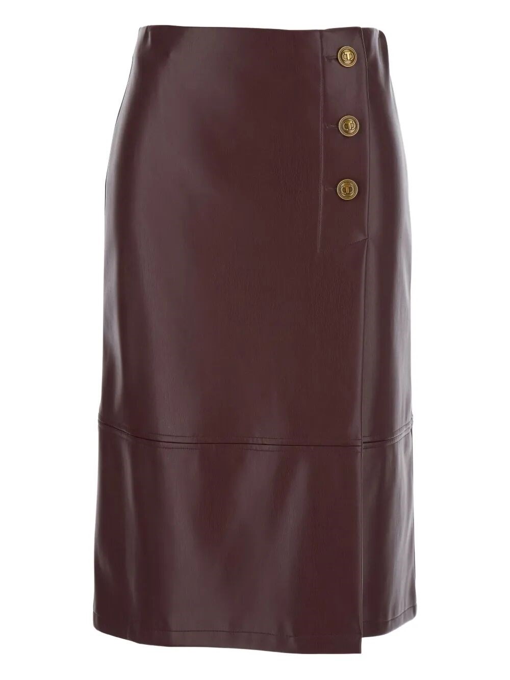 Twinset Button-detailed Leather Midi Skirt In Red