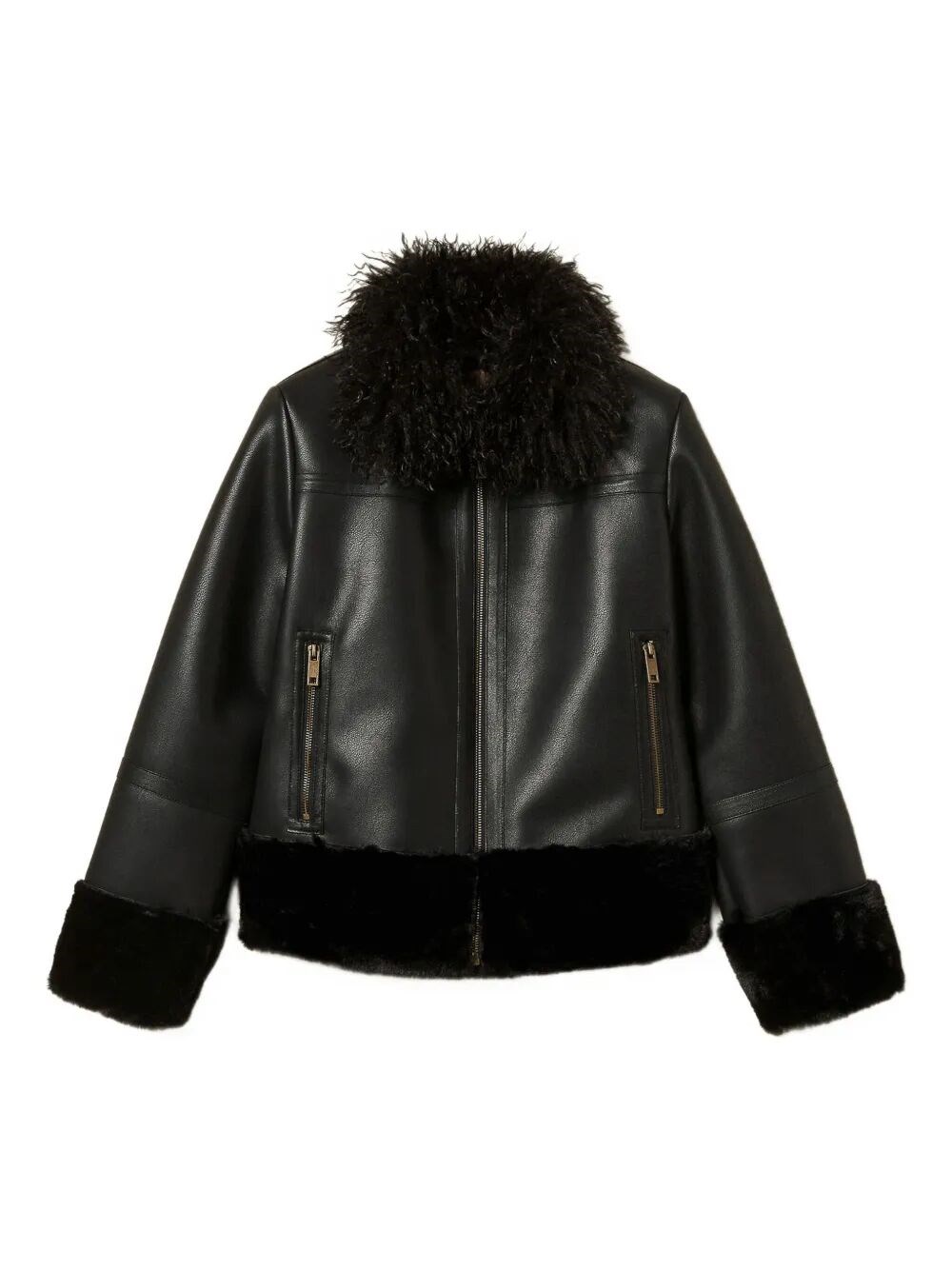 Twinset Faux-leather Coat In Black