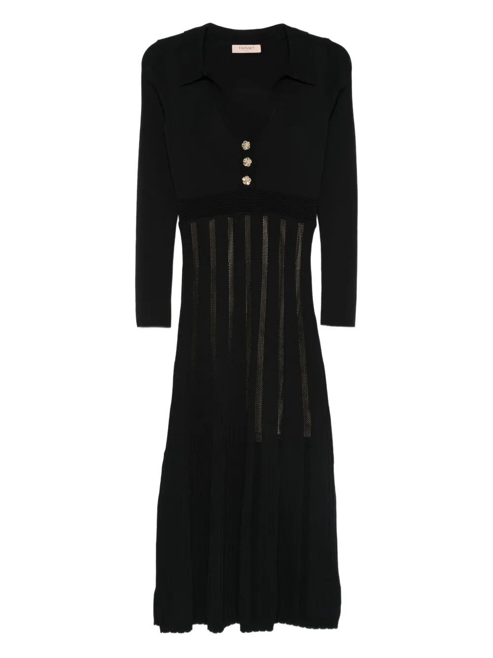 Twinset Pleated Button-embellished Midi Dress In Black