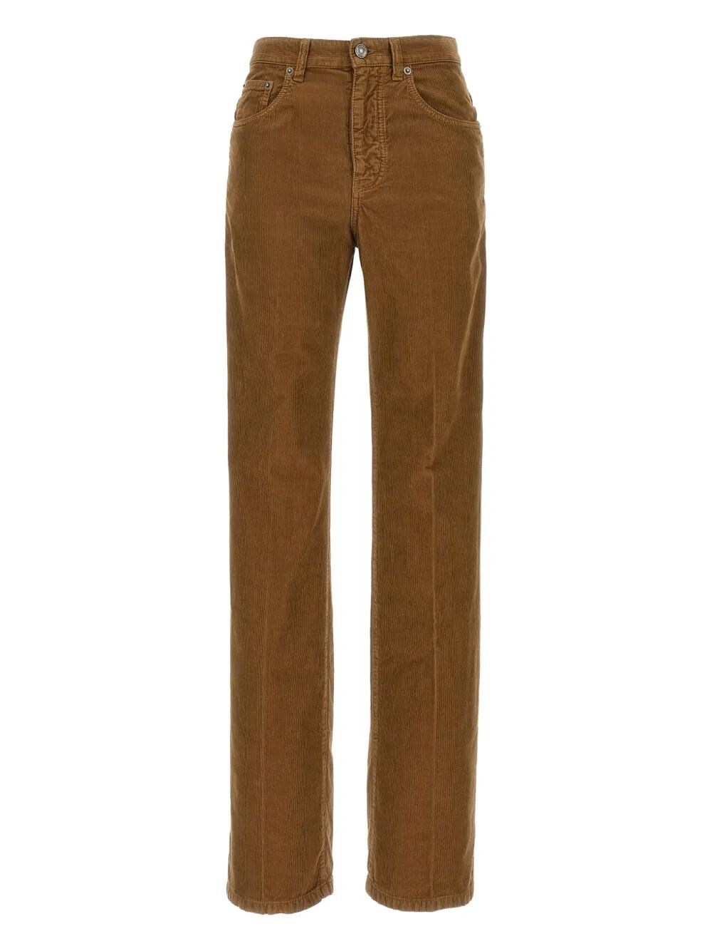 Saint Laurent Corduroy Trousers With Belt Loops And Pockets In Sand