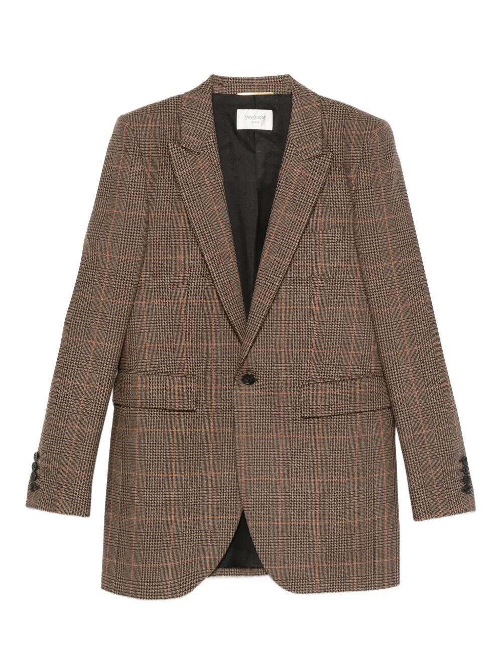 Saint Laurent Checked Single-breasted Blazer In Sand