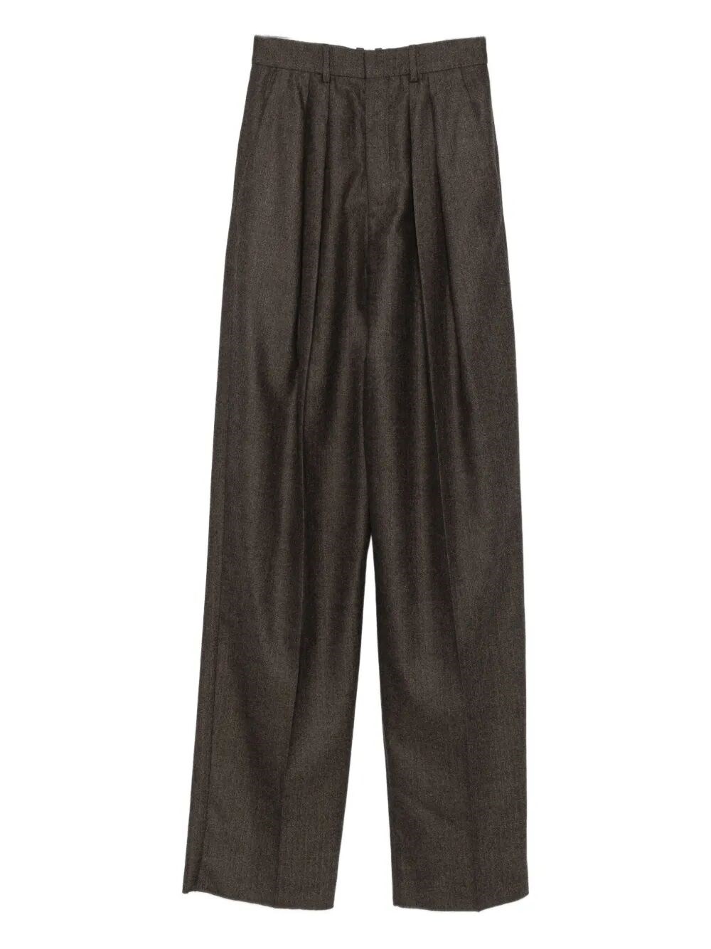 Saint Laurent Pleated Cotton Trousers In Brown