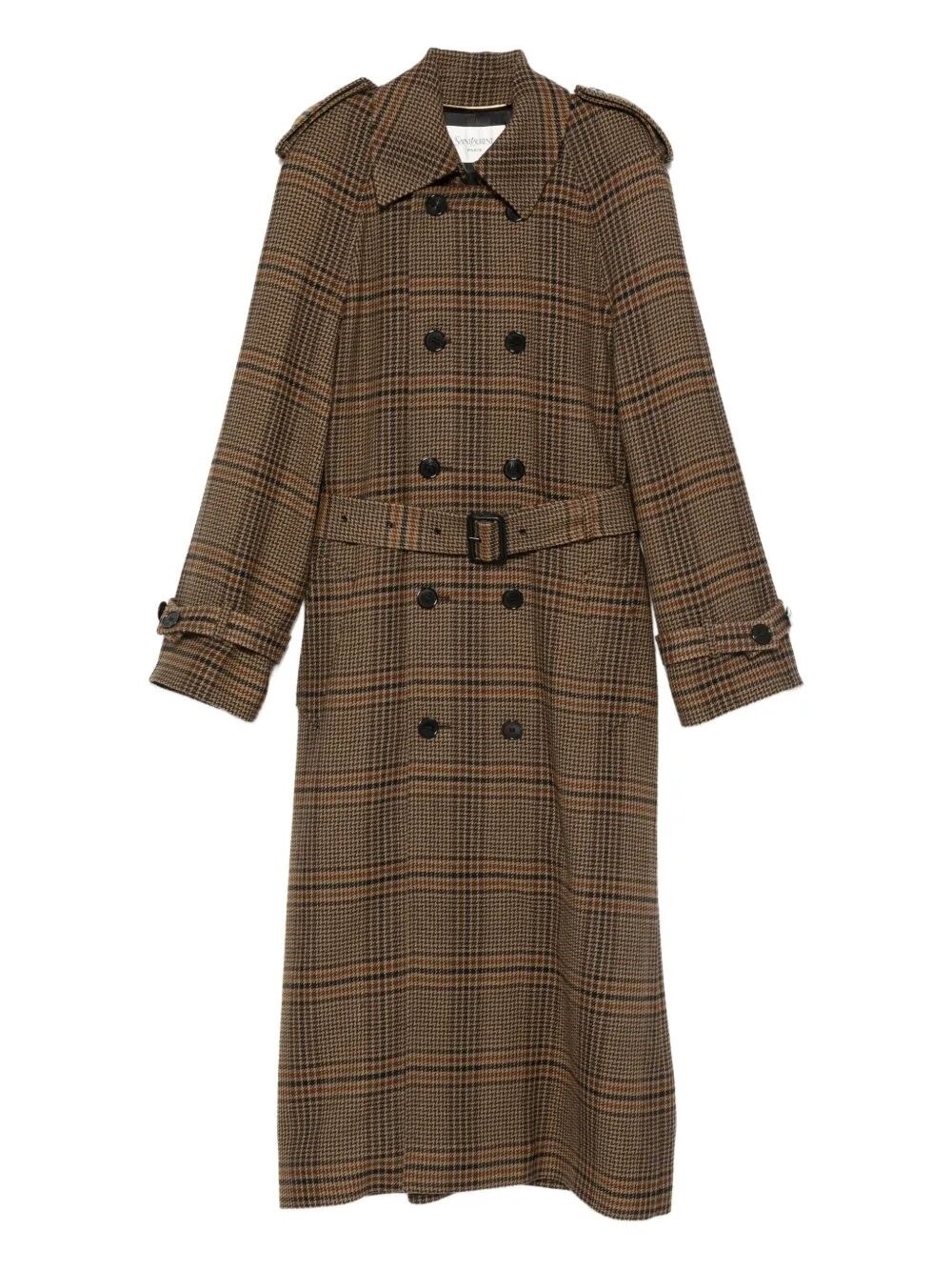 Saint Laurent Plaid Coat In Brown