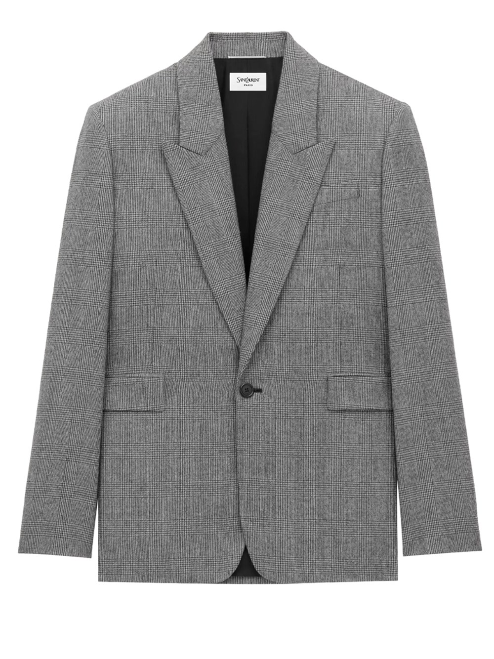 Saint Laurent Jacket In Prince Of Wales Wool Flannel In Gray