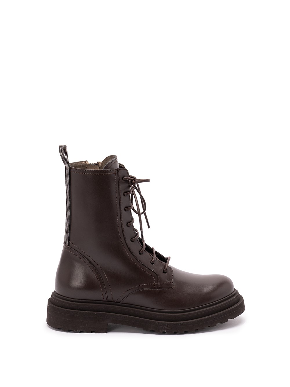 Brunello Cucinelli Lace-up Leather Platform Boots In Brown
