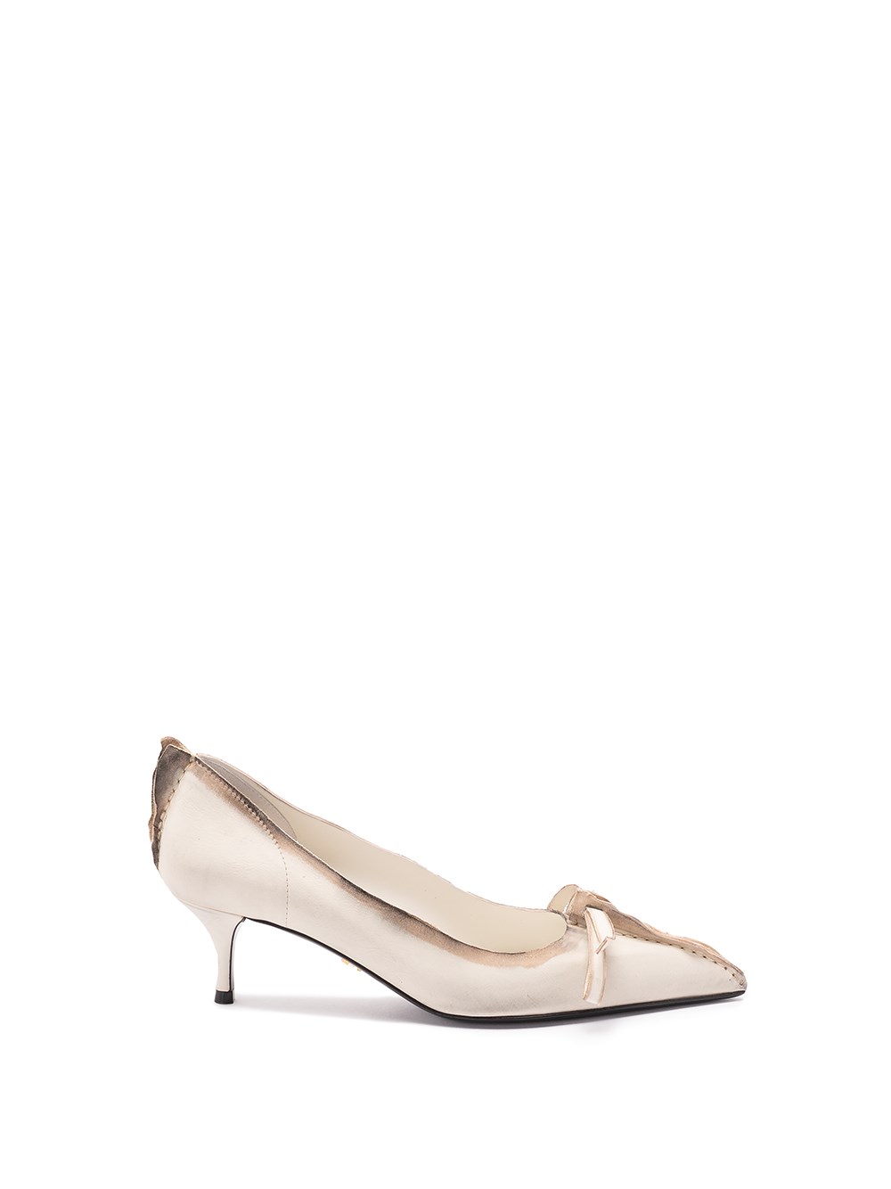 Prada Exposed Seam Kitten Heel Pump In White