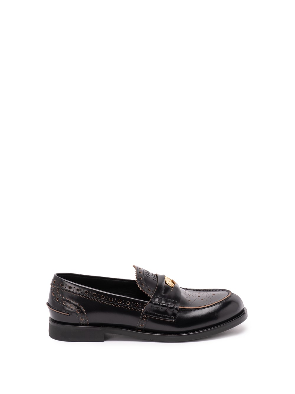 Miu Miu Perforated Coin-detail Loafers In Black