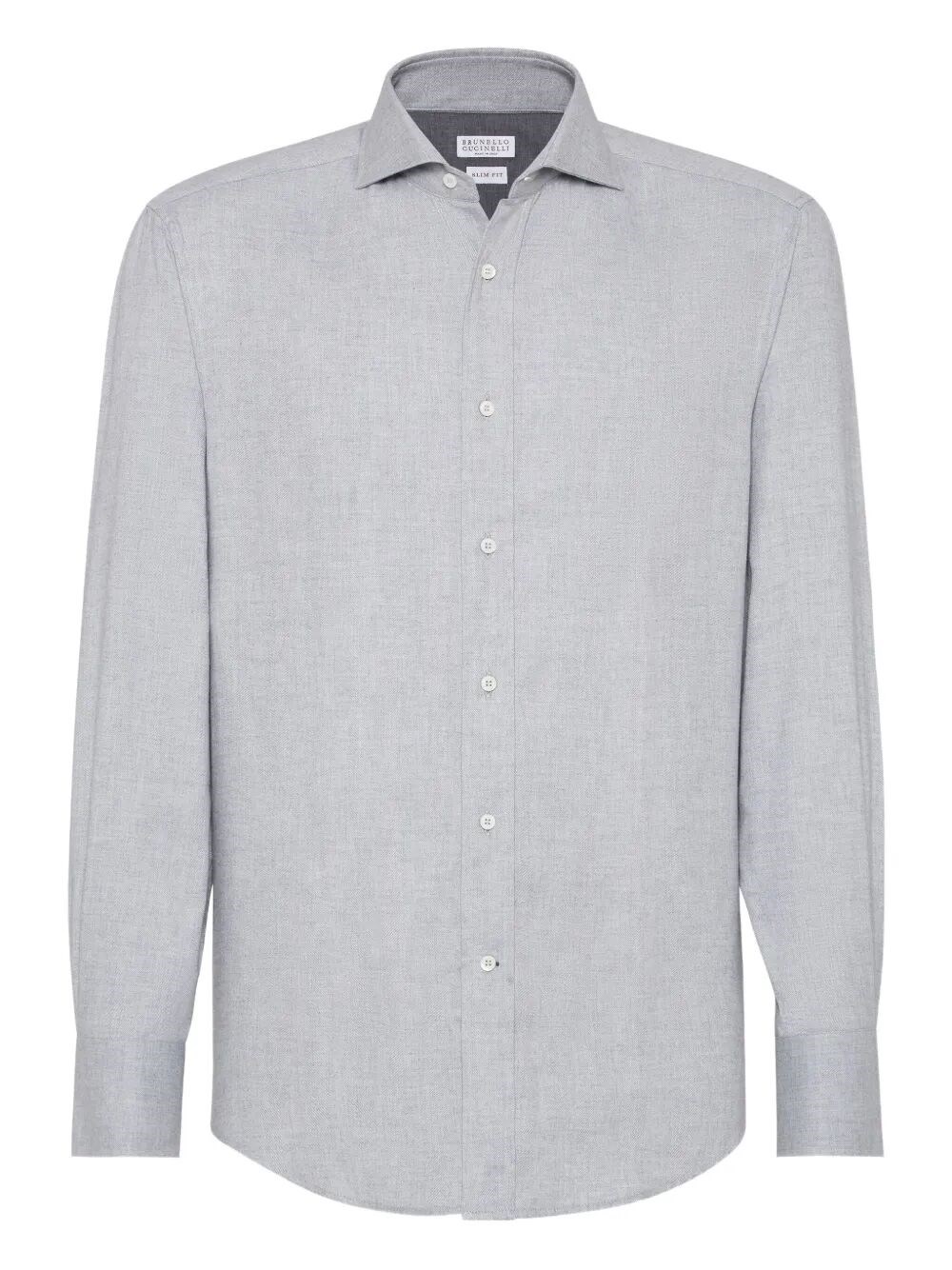 Brunello Cucinelli Cotton-blend Chevron Flannel Shirt In Gray
