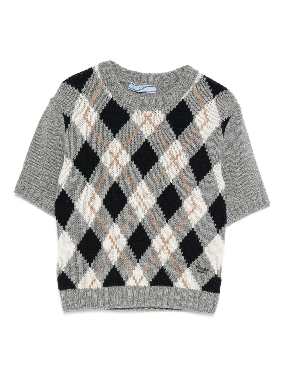 Prada Cashmere Argyle Knit T-shirt In Multi