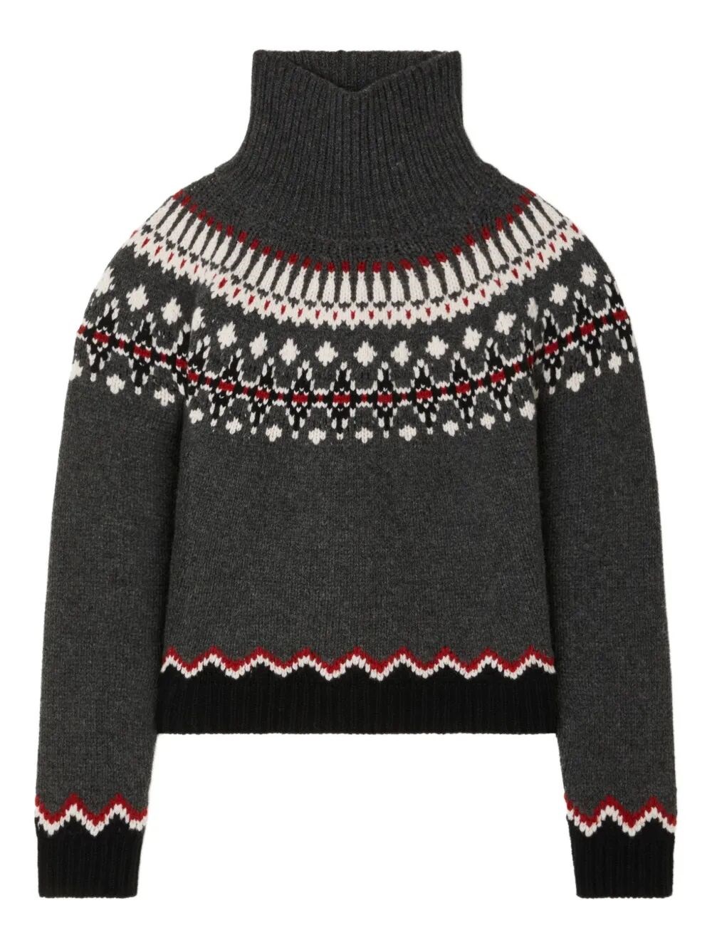 Alanui Grey Fair Isle Patterned Turtleneck Jumper In Black