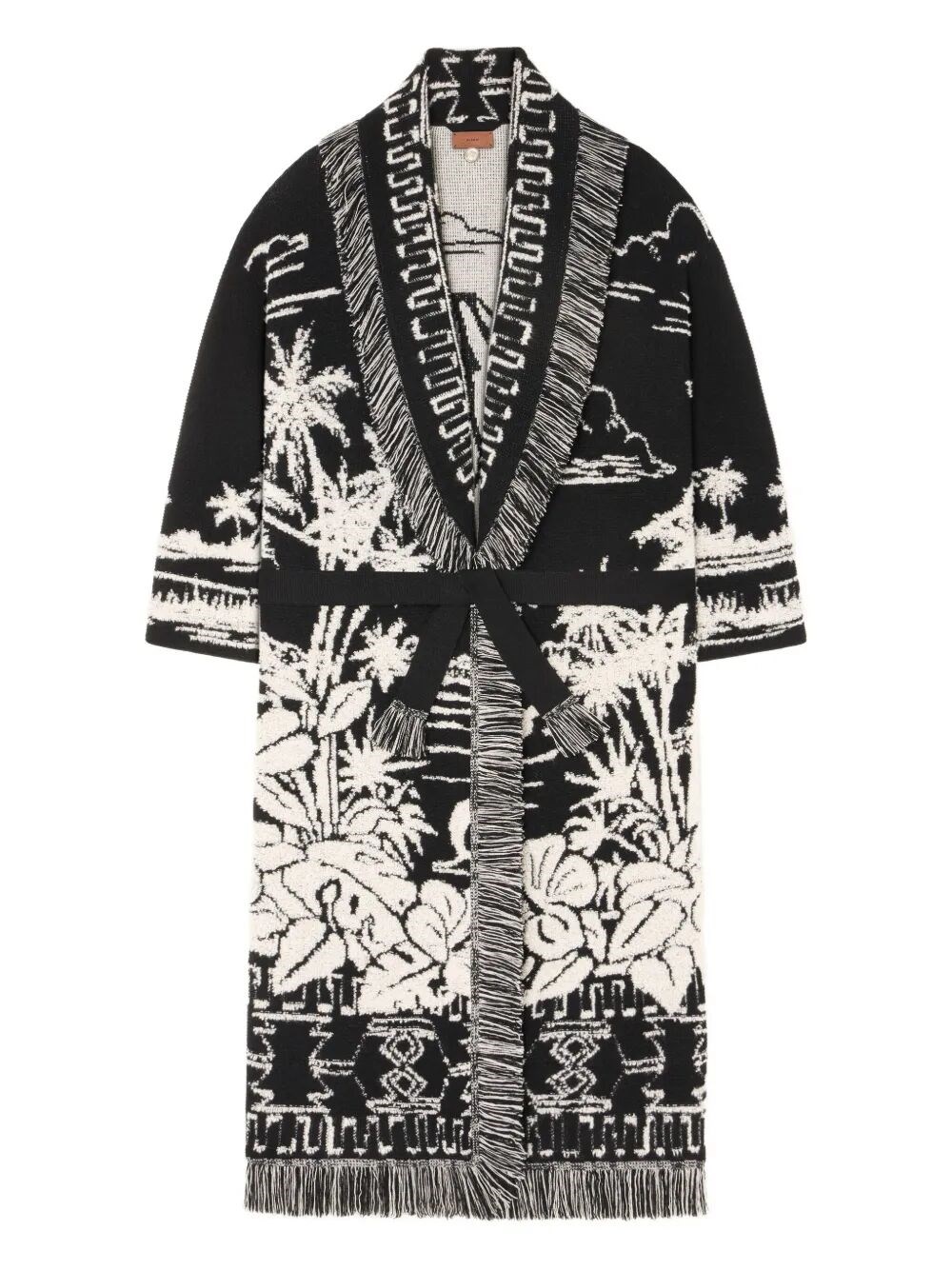 Alanui Long Jacquard Cardigan With Fringes In Black