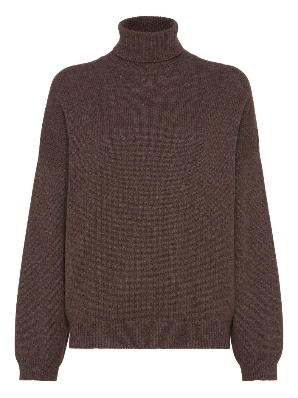 Brunello Cucinelli Ribbed Cashmere Turtleneck Sweater With Long Sleeves In Brown