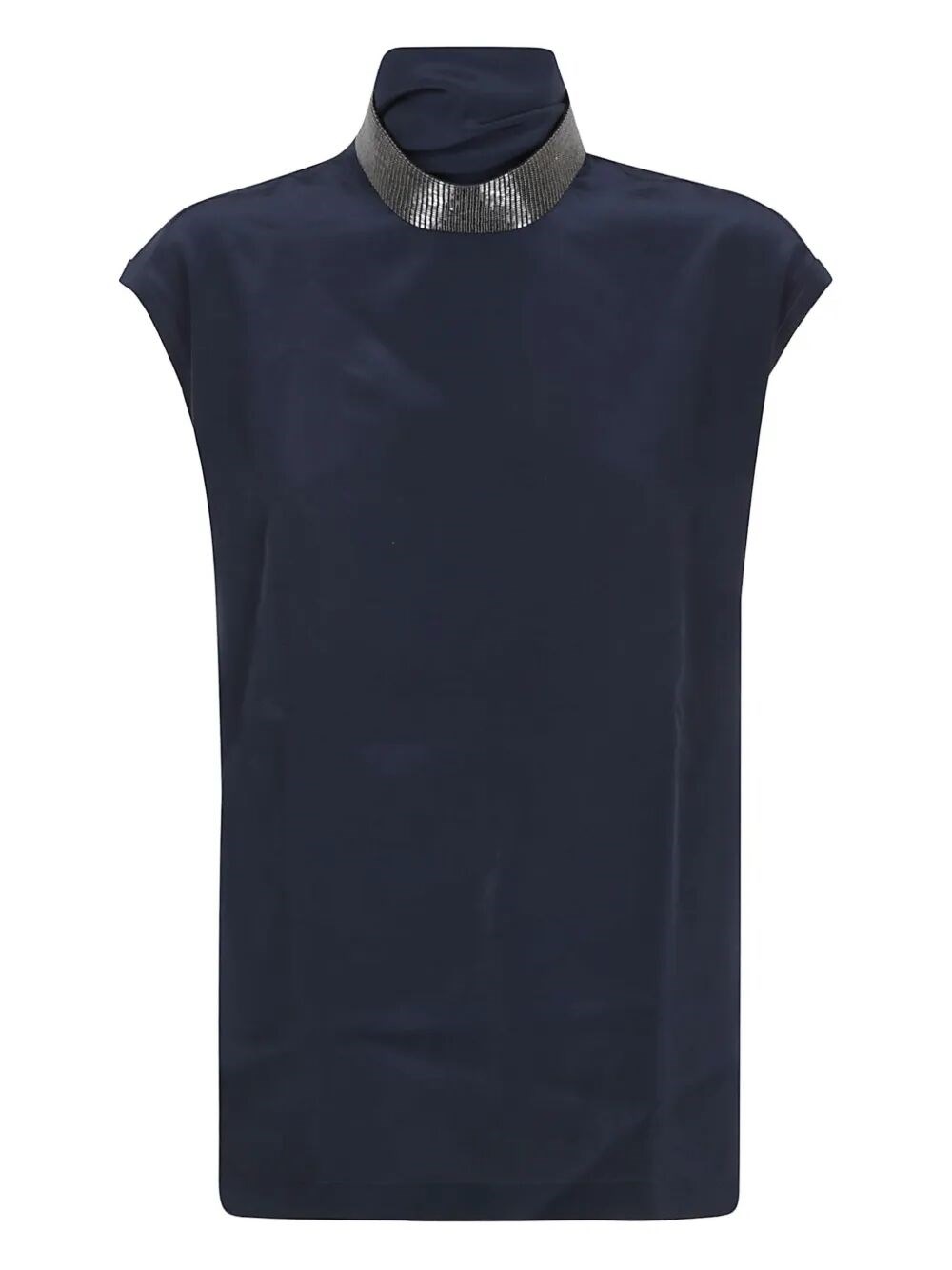 Brunello Cucinelli Embellished High-neck Top In Blue