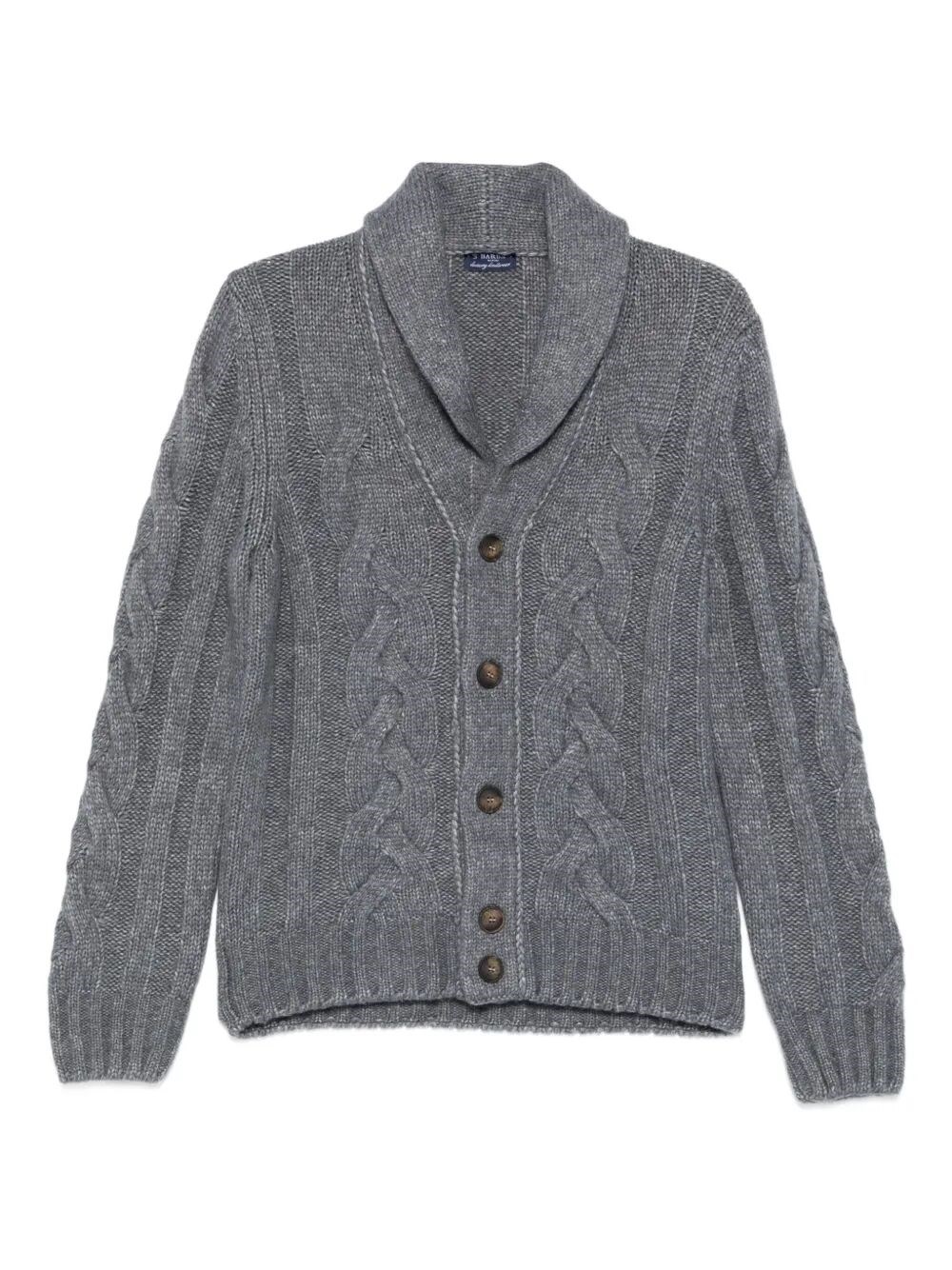 Barba Napoli Cable-knit Shawl-collar Cardigan In Gray