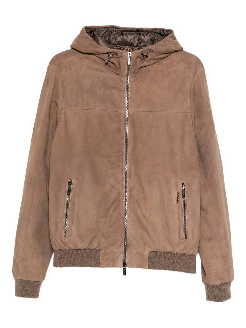 Moorer Suede Hooded Bomber Jacket In Brown