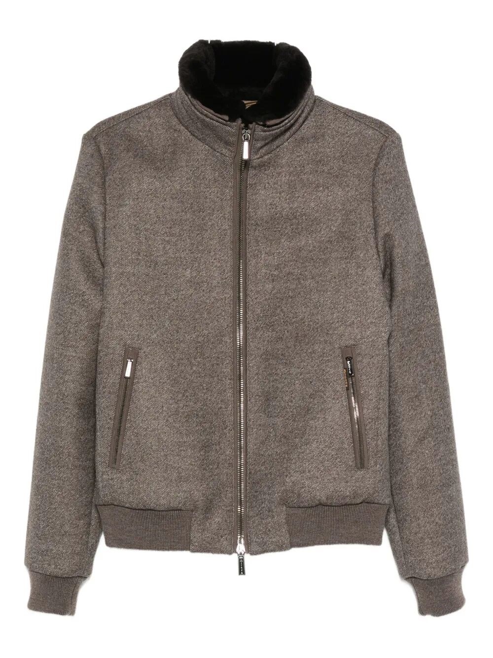 Moorer Shearling-collar Zip-front Jacket In Brown