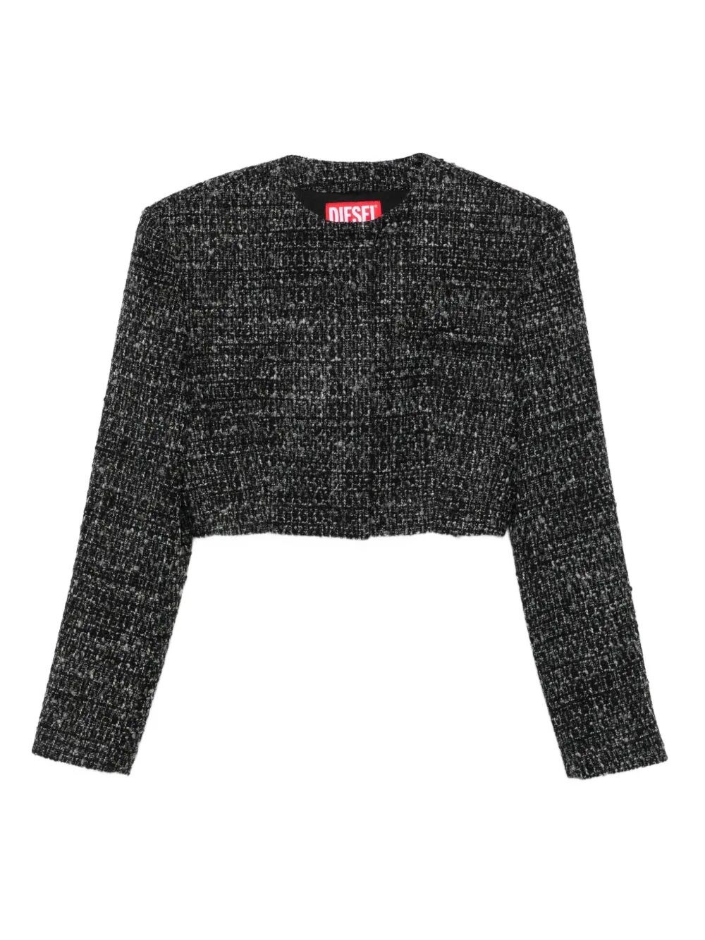 Diesel Cropped Tweed Jacket Long Sleeves In Black