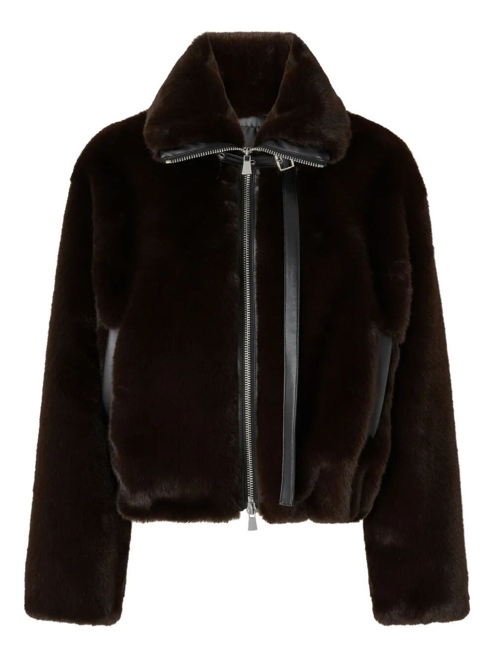 Pinko Ink-effect Faux Fur Blouson Jacket In Brown