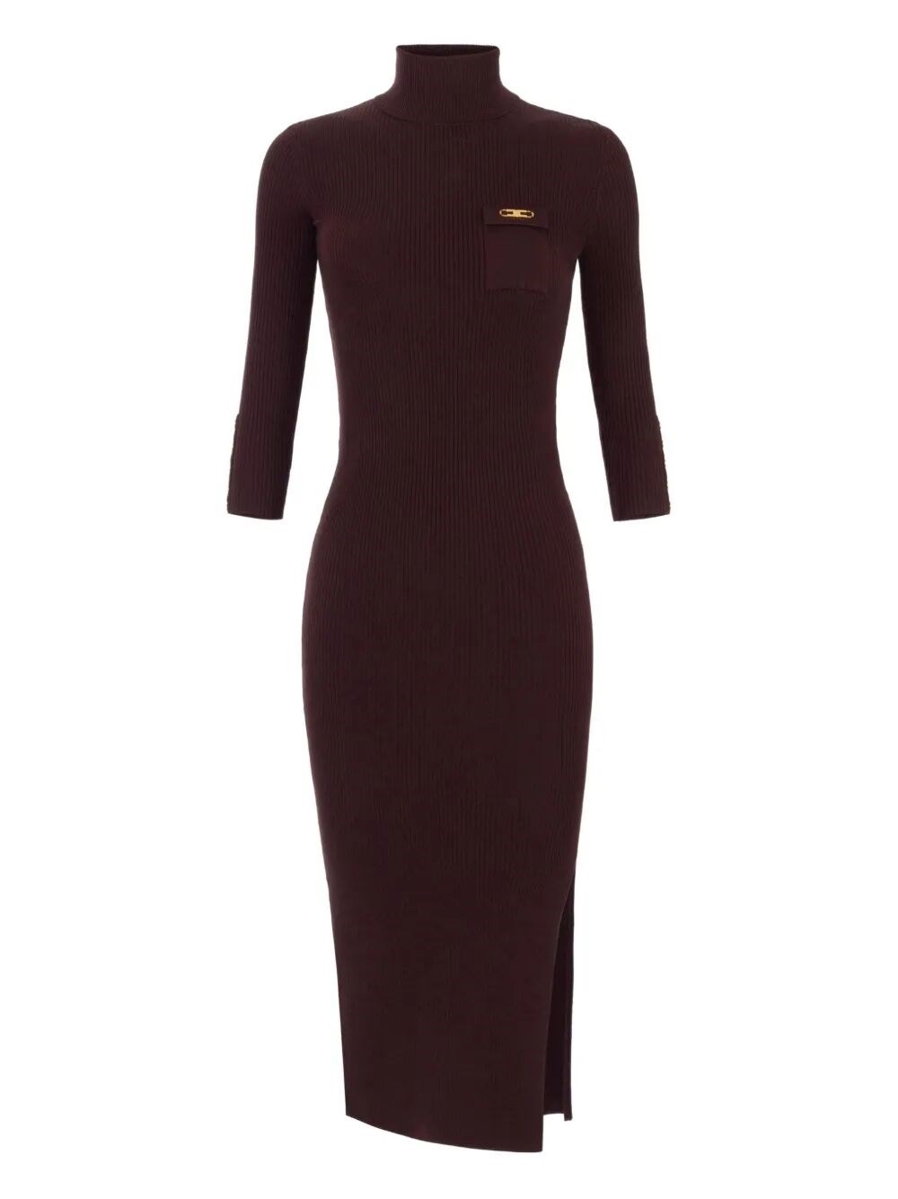 Elisabetta Franchi Midi Dress With High Neck And Side Slit Detail In Burgundy