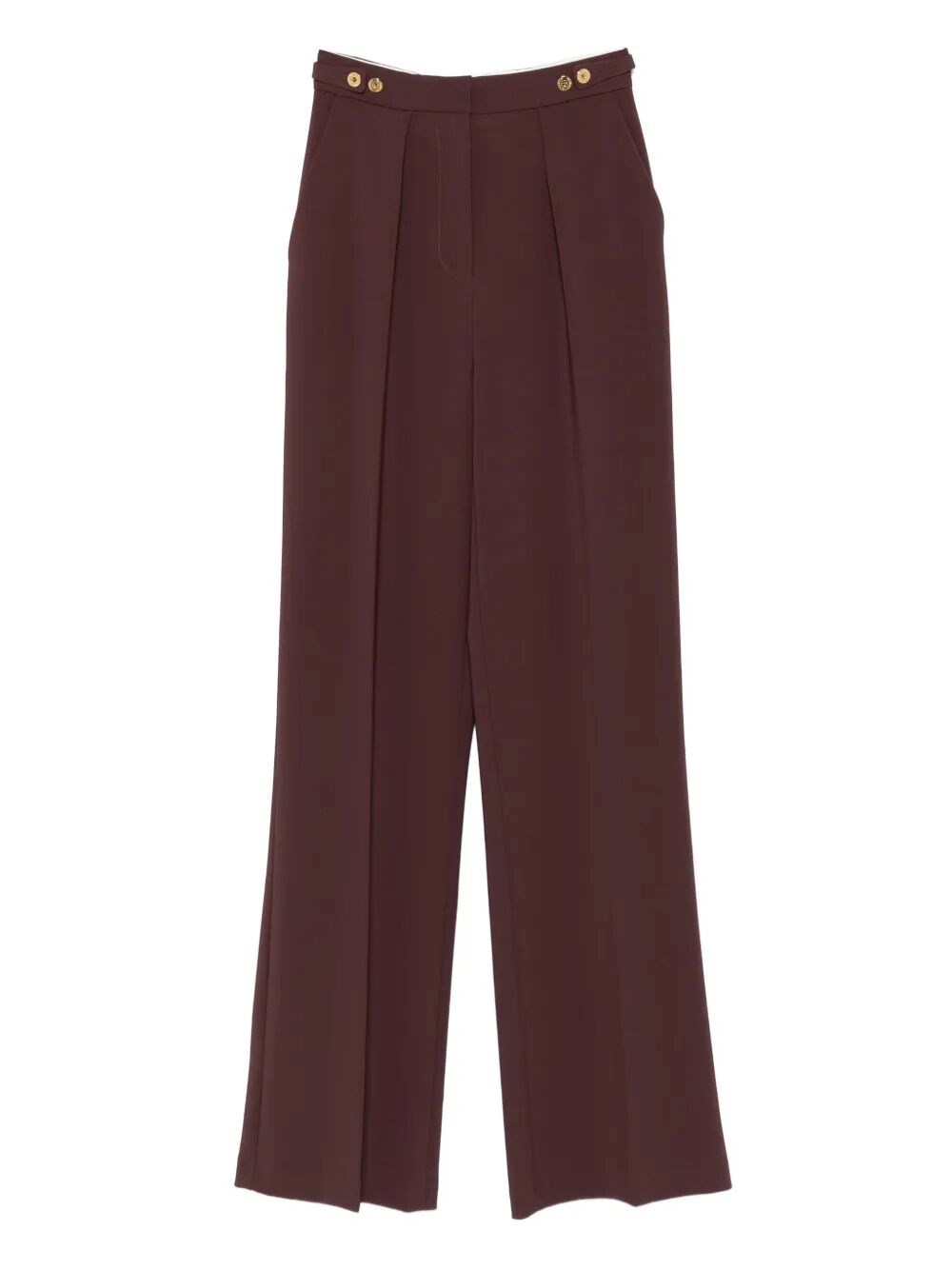 Elisabetta Franchi Pleated Button-detailing Straight Trousers In Burgundy