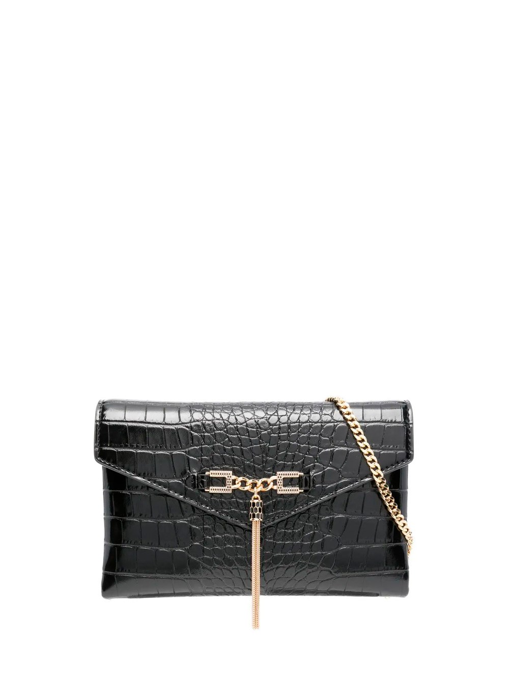 Elisabetta Franchi Crocodile-effect Chain Clutch In Black