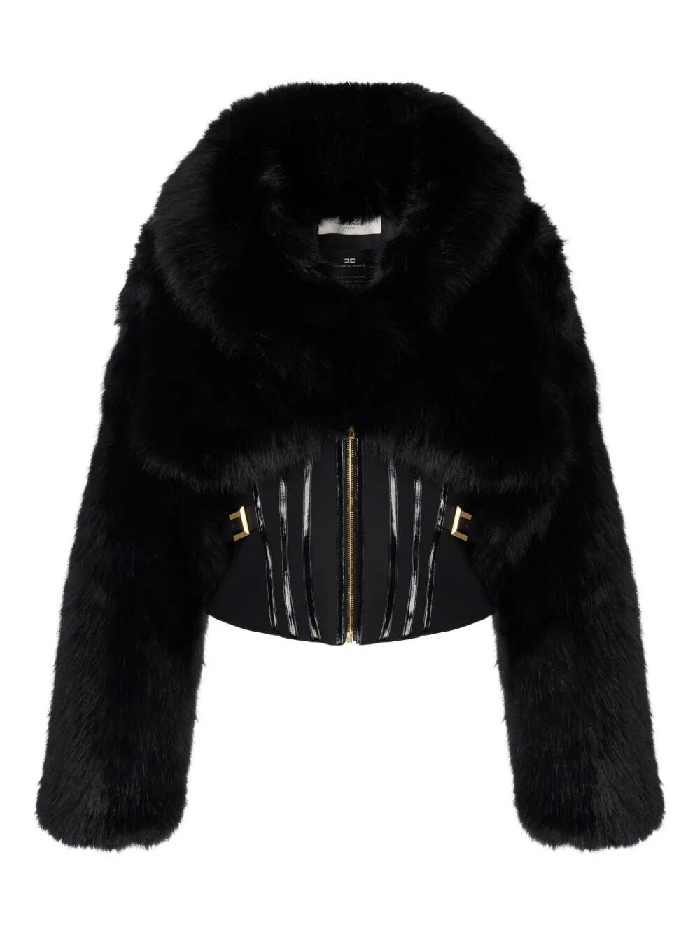 Elisabetta Franchi Cropped Black Jacket With Faux Fur Detailing In Black