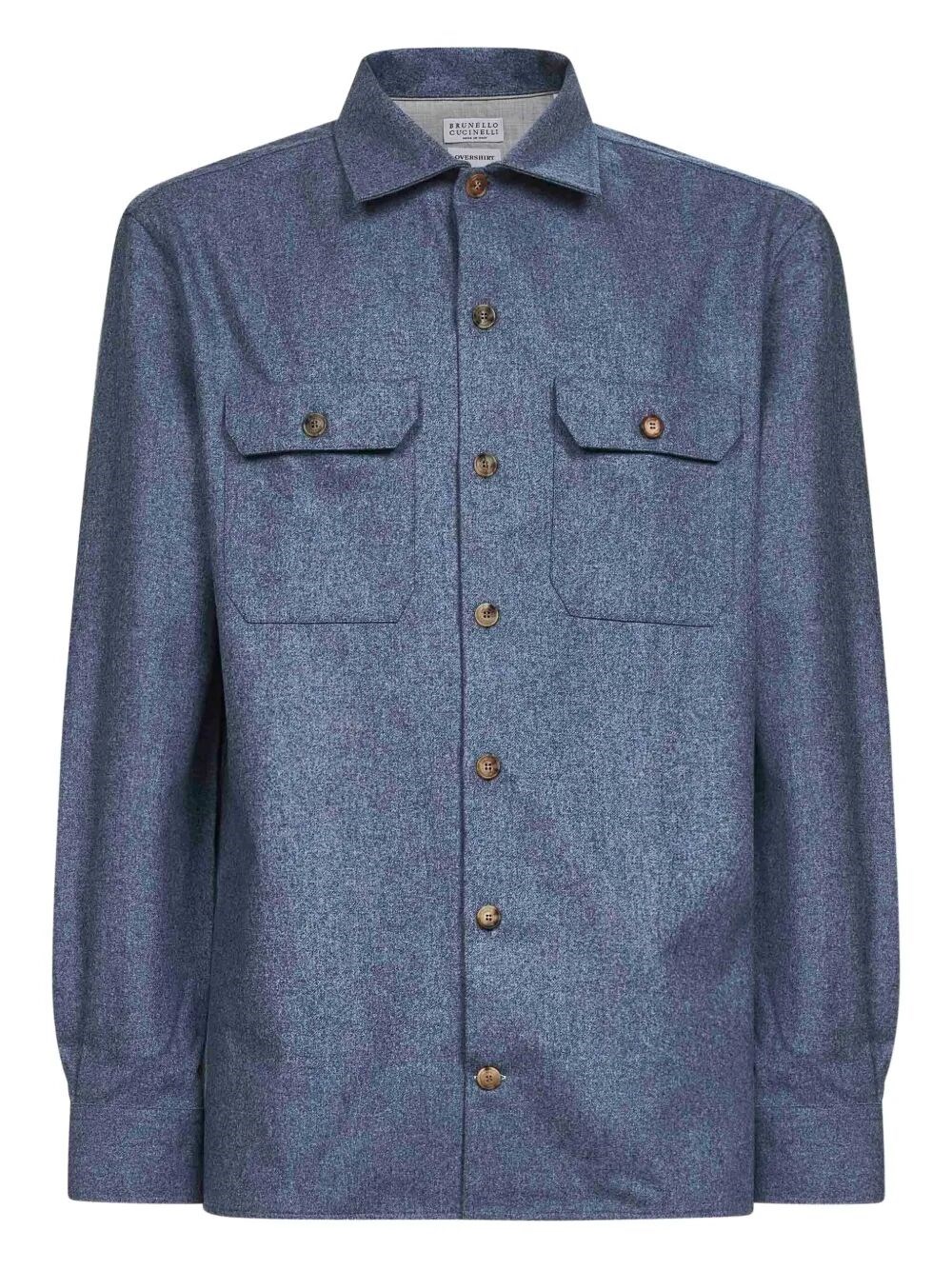 Brunello Cucinelli Men Virgin Wool Flannel Overshirt In Blue