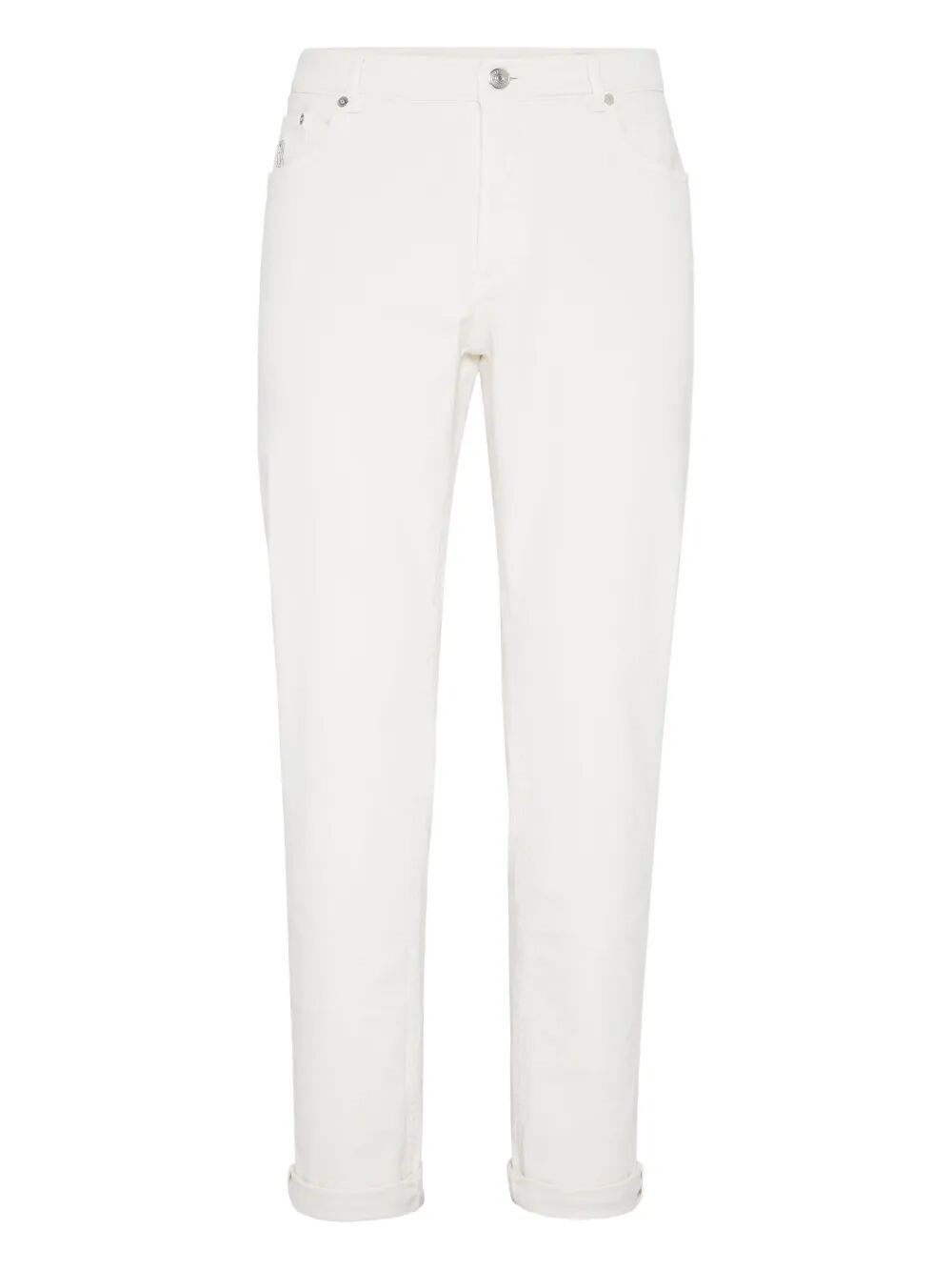 Brunello Cucinelli Straight Trousers With Belt Loops And Embroidered Detail In White