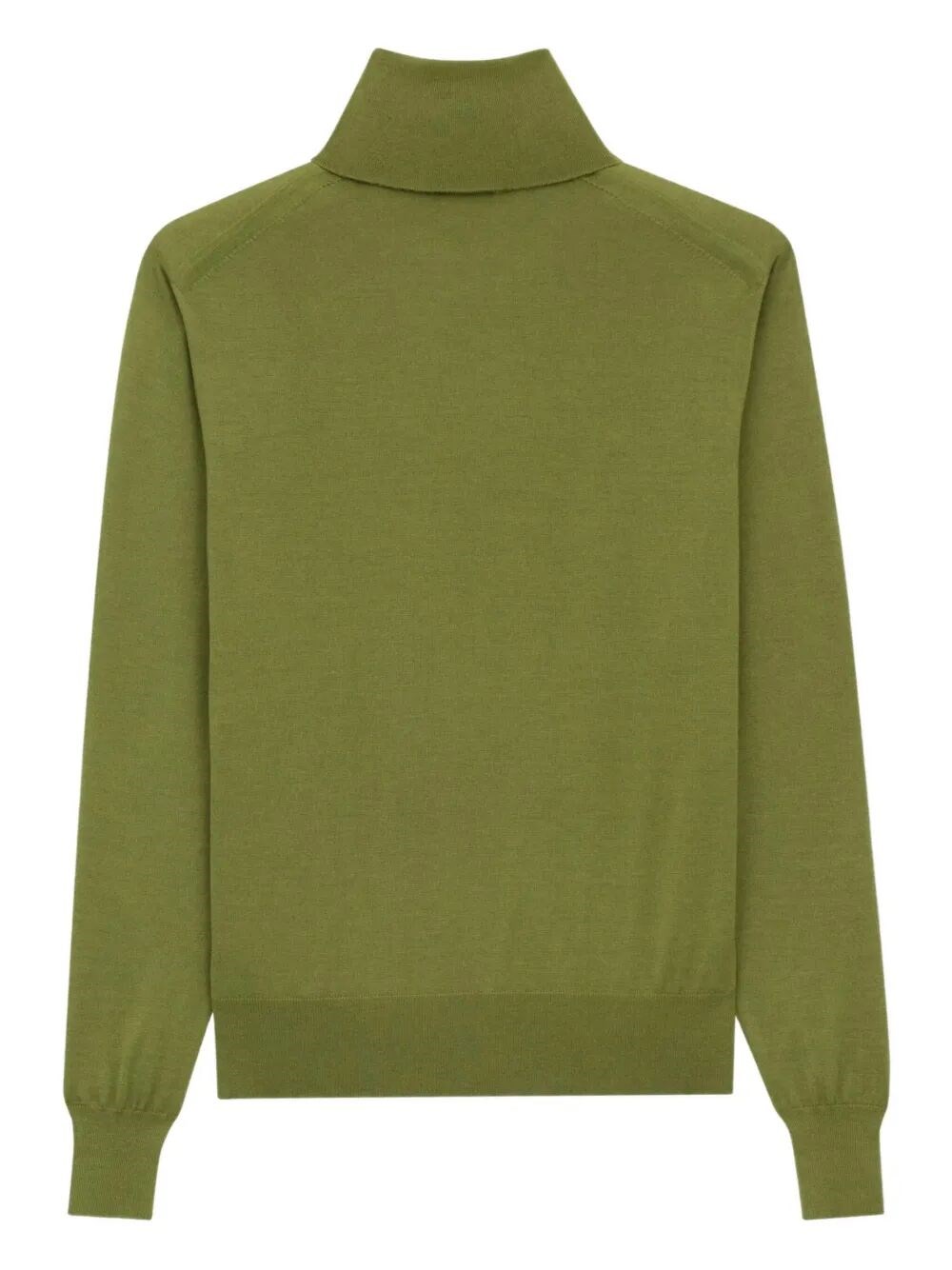 Saint Laurent Turtleneck Wool Blend Sweater In Green