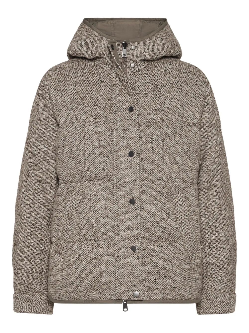Brunello Cucinelli Women Chevron Down Jacket With Hoodie In Brown