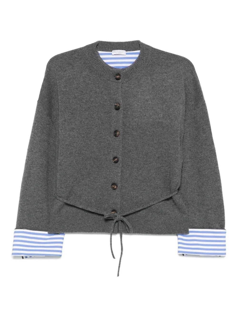 Brunello Cucinelli Button-fastening Tie-waist Cardigan In Silver