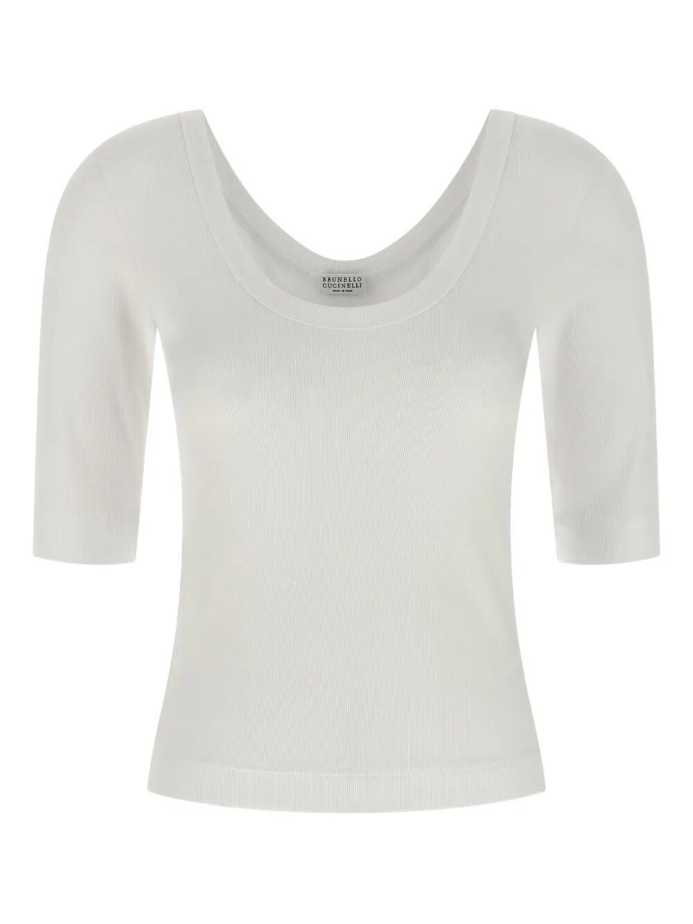 Brunello Cucinelli White U-neck T-shirt With Back Monil Detail In Cotton Woman In White