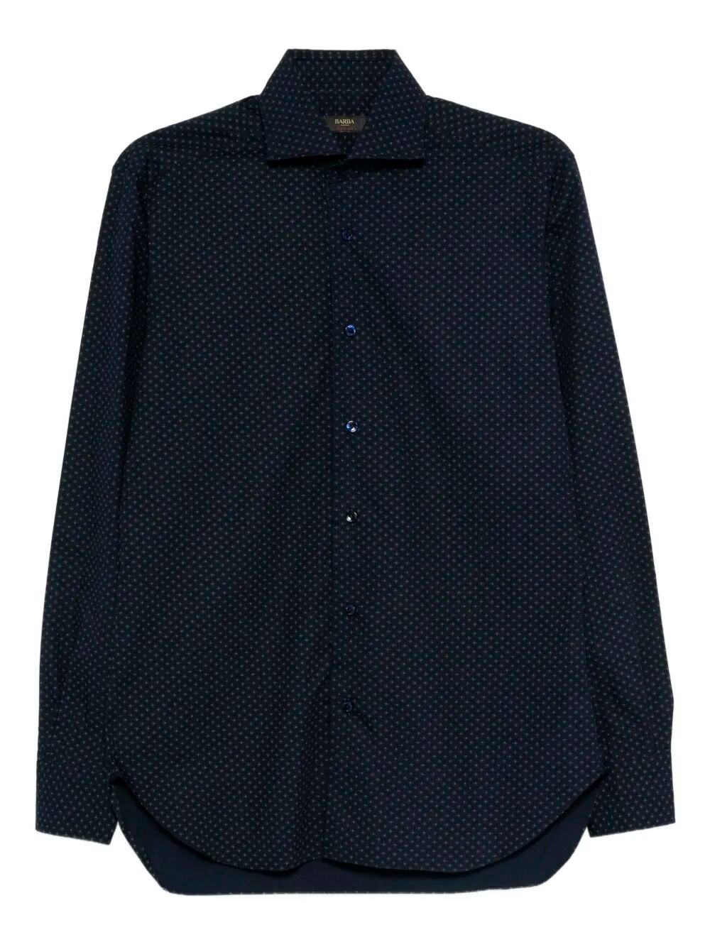 Barba Napoli Patterned Long-sleeved Shirt In Blue