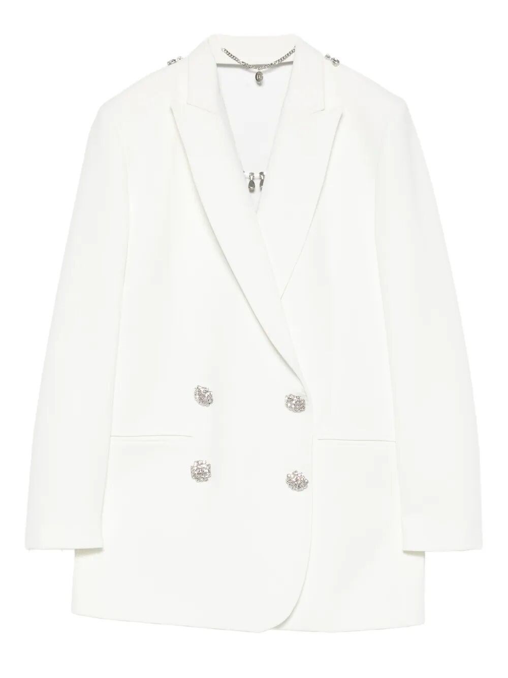 Nissa Crystal-embellished Double-breasted Blazer In White