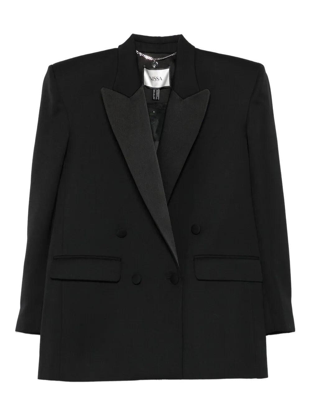 Nissa Shawl-lapel Double-breasted Blazer In Black