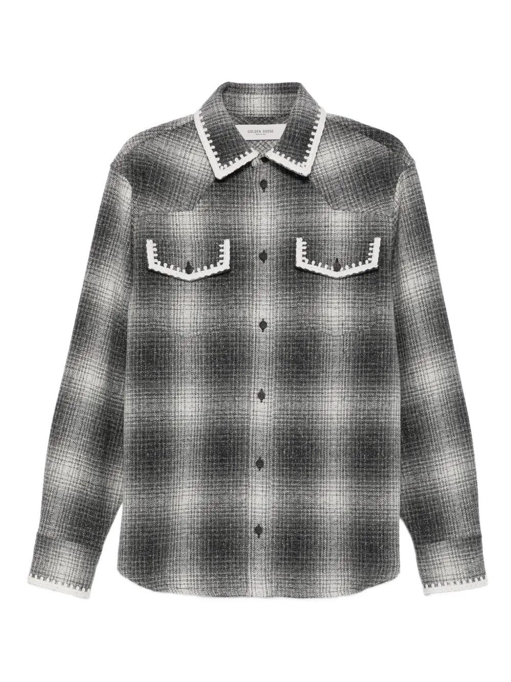 Golden Goose Checked Crochet-trimmed Shirt Jacket In Gray